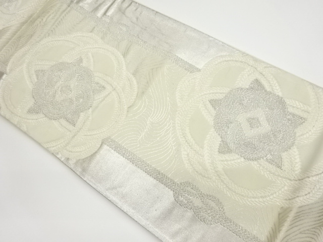 リサイクル　縞に変わり華紋・波模様織出し袋帯